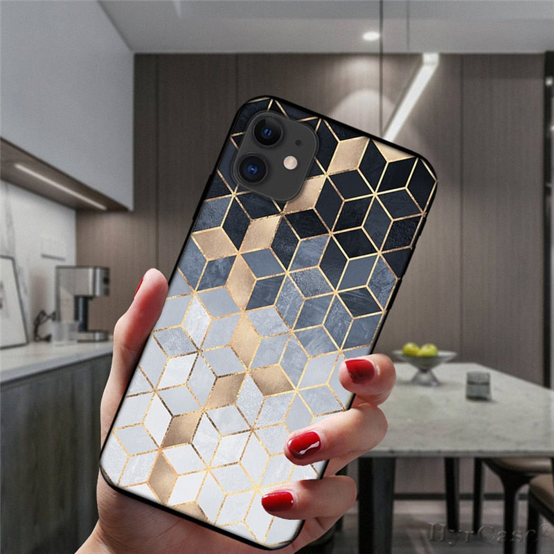 Marble Geometric Art Soft Silicone Cover For iPhone