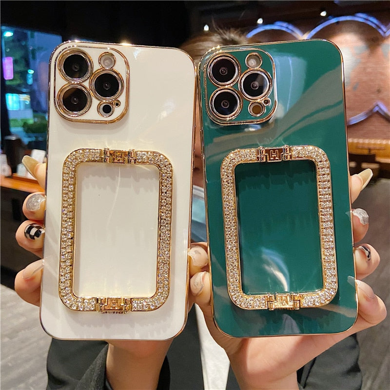 Korea Crystal Square Holder Vergoldete Handyhülle für iPhone