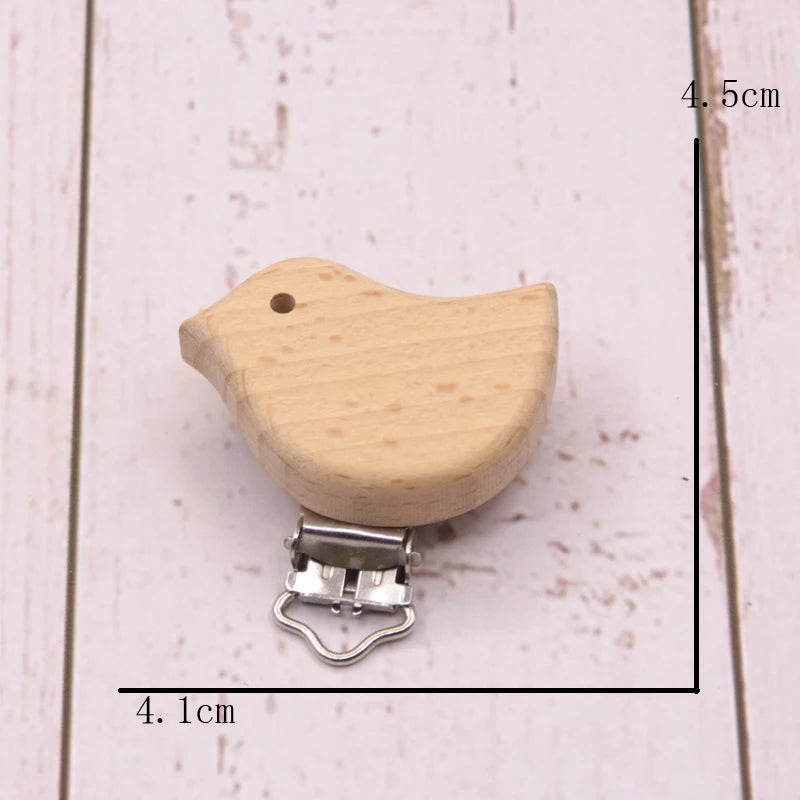 Wooden Baby Teething Clip Heart Animal Shape Holder