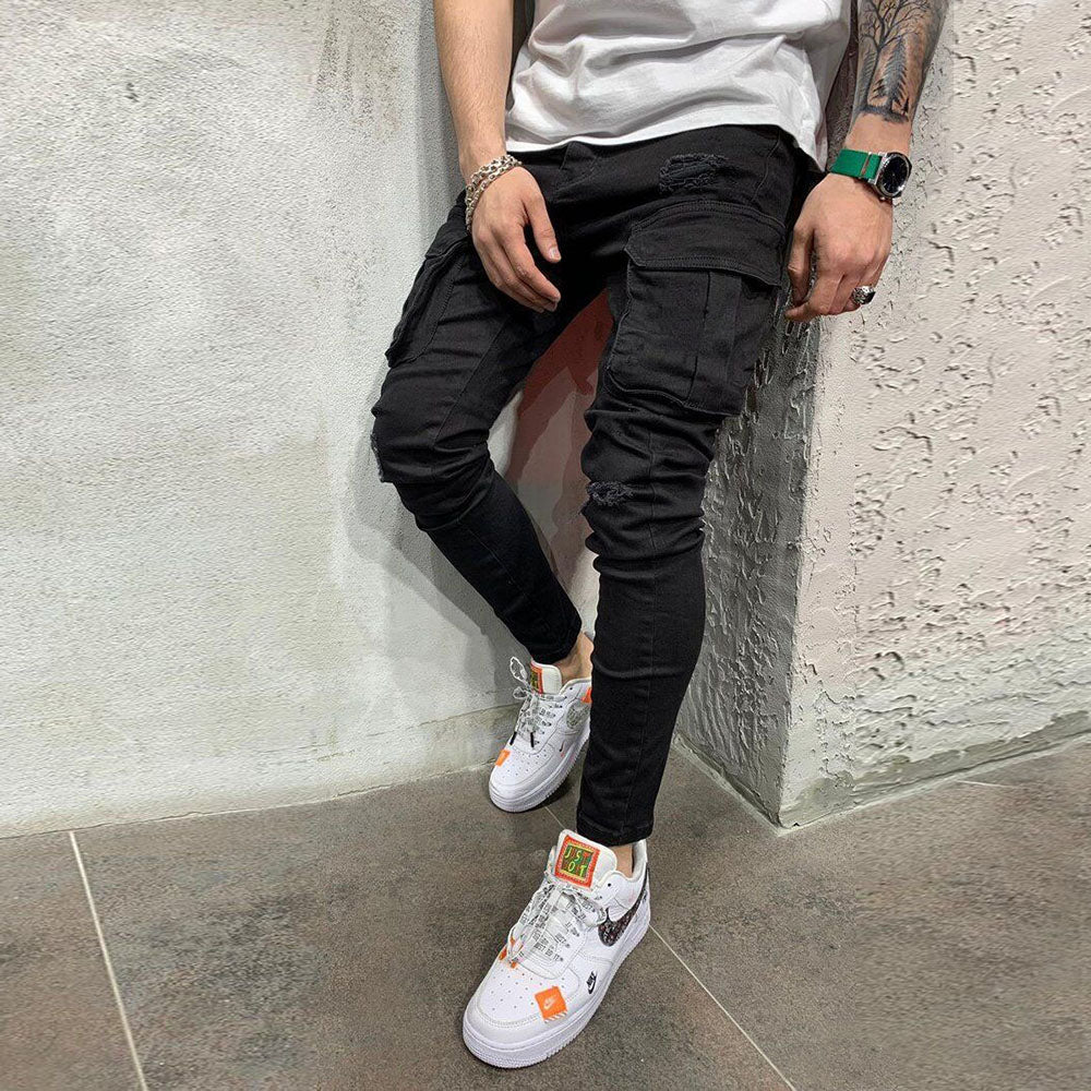 Jeans Men Slim Fit Denim High Quality Sweatpants Hip hop Trousers Jogger Pencil Pants - xinnzy