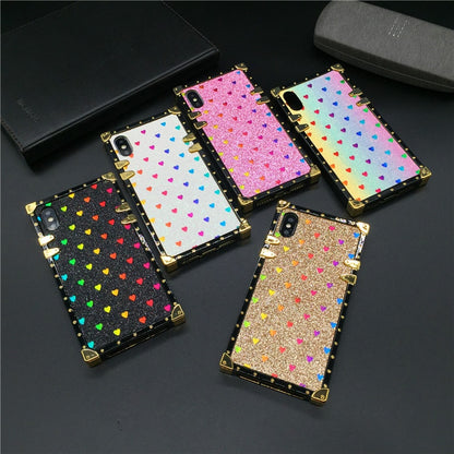 Luxury Square Case for iPhone  Fashion Heart Glitter Bee Cover Phone