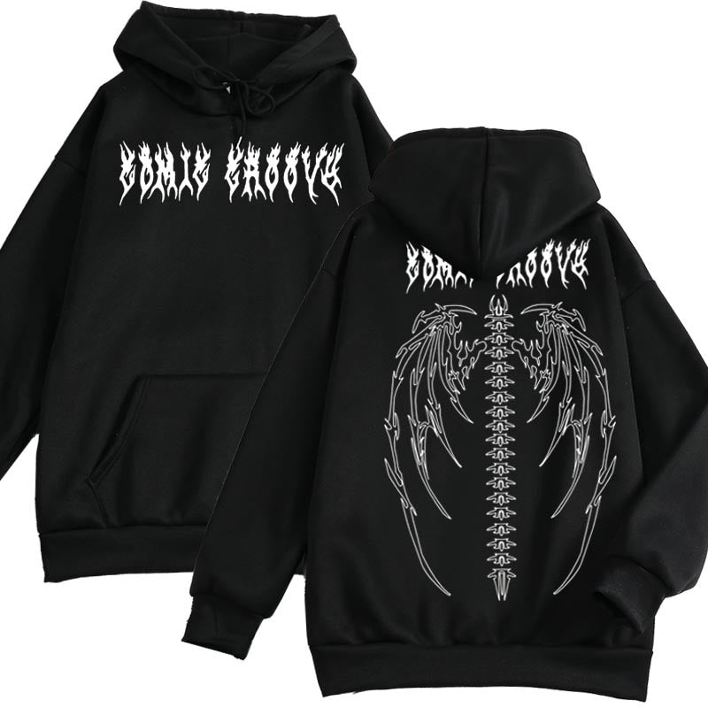 Women Hoodie Y2K Gothic Skeleton Wing Print Oversize