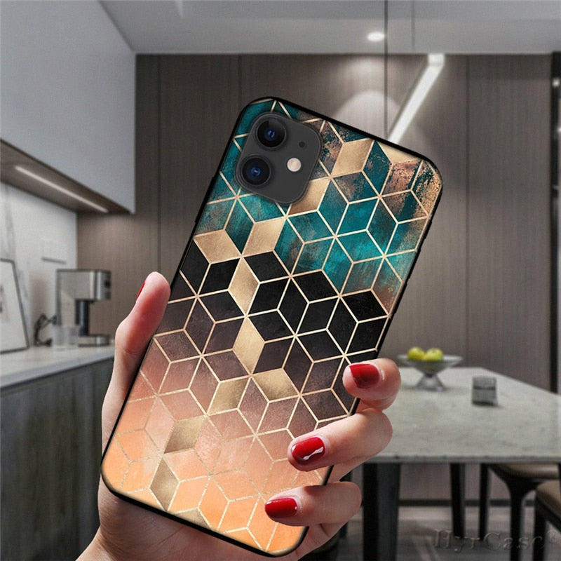 Marble Geometric Art Soft Silicone Cover For iPhone