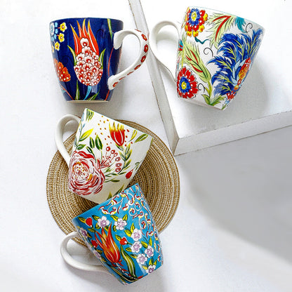 Mug Hand-painted Ceramic Cups  Large Capacity Flower Pattern