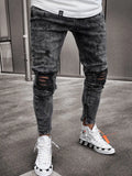 Distressed Stretch Ripped Biker Jeans Männer Hip Hop Slim