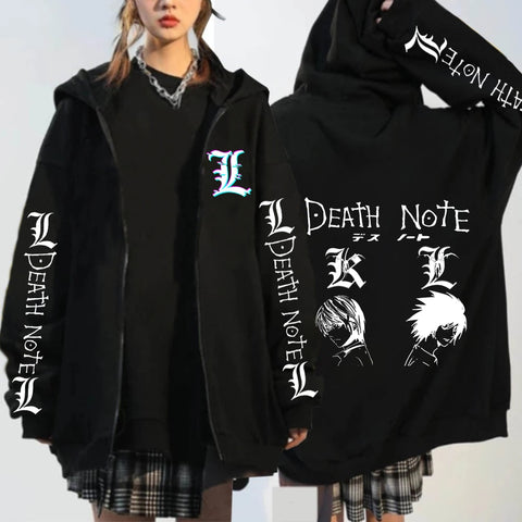 Hot Death Note Anime Zip Up Hoodie Hip Hop Streetwear Long Sleeve