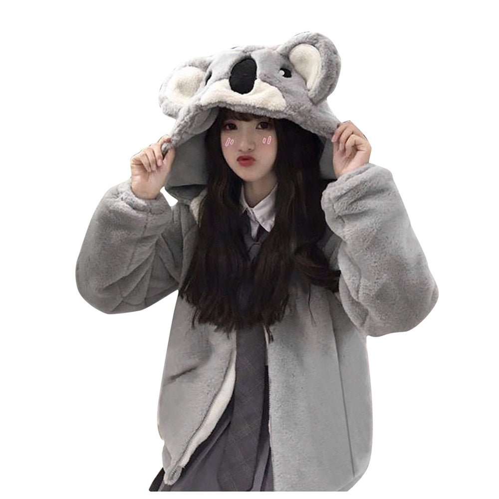 Hoodie Streetwear Girl Cute 3D Cartoon Toy Koala Hat Loose