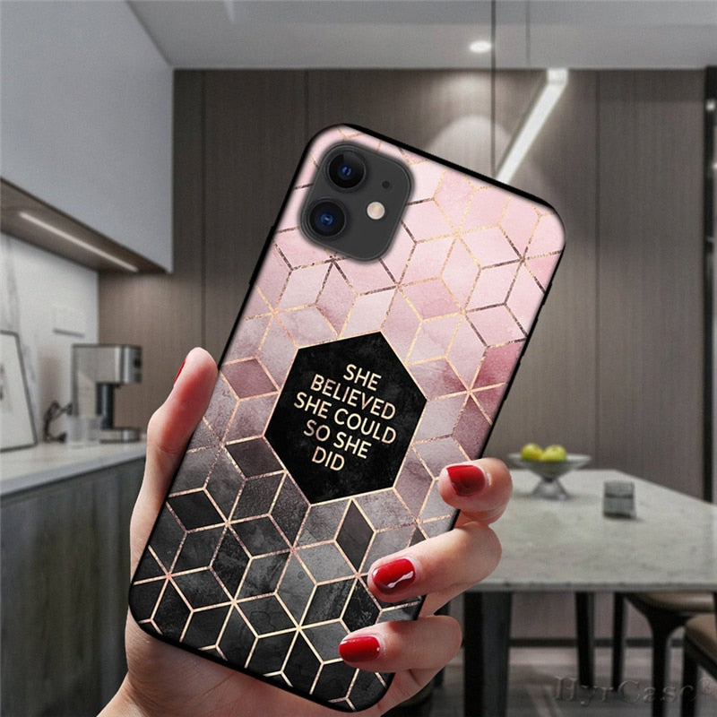 Marble Geometric Art Soft Silicone Cover For iPhone