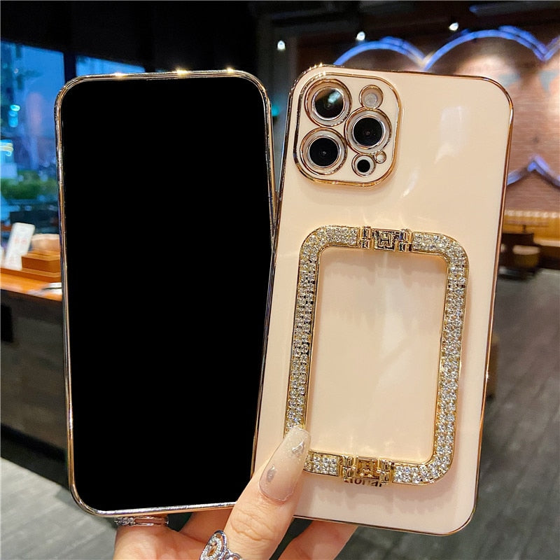 Korea Crystal Square Holder Vergoldete Handyhülle für iPhone