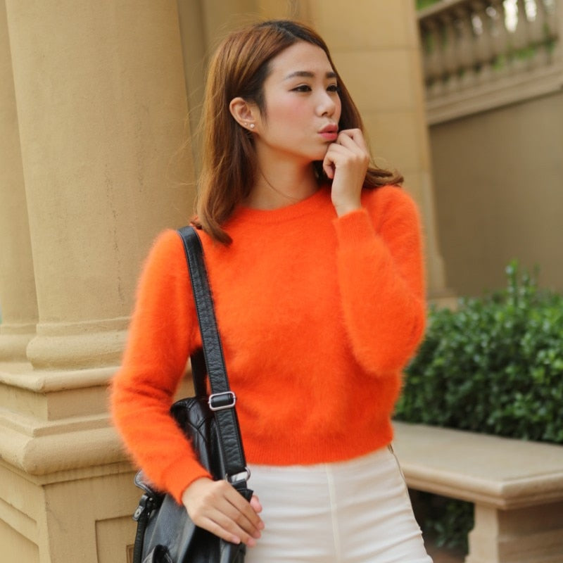 Women Sweaters and pullovers Pure Mink Cashmere Knitted Pullover ladies sweater - xinnzy