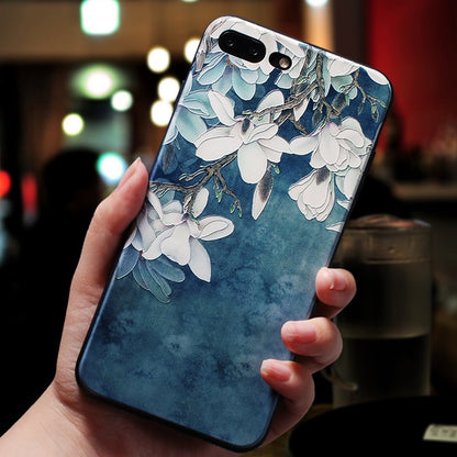 Relief Flower Emboss Silicone Case For iPhone Back Cover