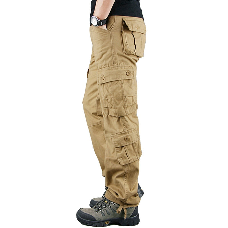 Mens Cargo Pants Khaki Military Men Trousers Casual Cotton Tactical