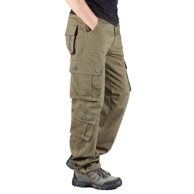 Mens Cargo Pants Khaki Military Men Trousers Casual Cotton Tactical