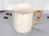 Mode-Kaffeetasse mit Perlenglasur und goldenem Griff, Regenbogen-glasierte Keramiktasse