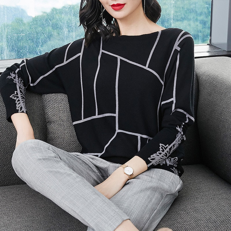 YISU Fashion  Geometry Print Sweater Long Sleeve Jumpers Knitwear Autumn winter Pullovers - xinnzy