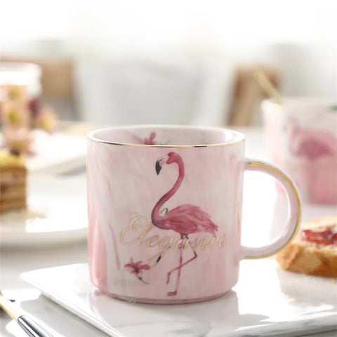 Flamingo Gold Marble Ceramic Mug Perfect Valentine Gift