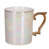 Mode-Kaffeetasse mit Perlenglasur und goldenem Griff, Regenbogen-glasierte Keramiktasse