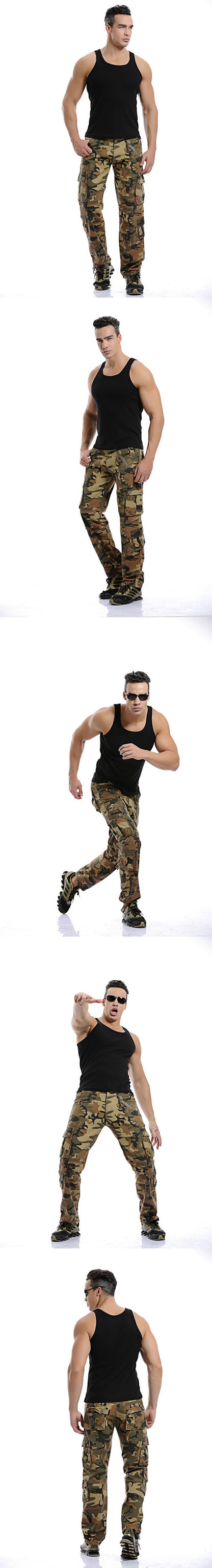 High Quality Men Cargo Pants Casual Loose Multi Pocket Camo Joggers Military