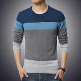 Sweater Pullover Striped Knitted Men Korean Casual Plain Jumper Clothes - xinnzy