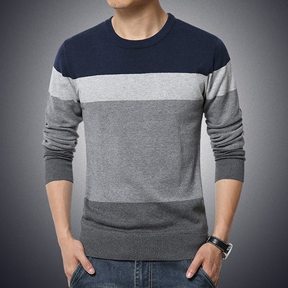 Sweater Pullover Striped Knitted Men Korean Casual Plain Jumper Clothes - xinnzy