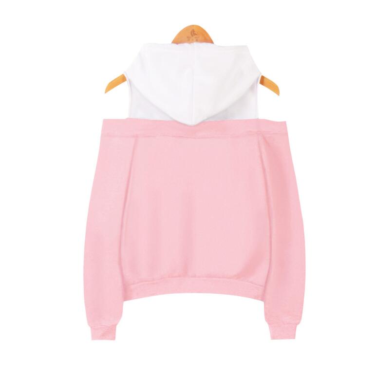 Sweatshirt women fashion Strapless shoulder fake two-piece hooded