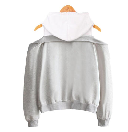 Sweatshirt women fashion Strapless shoulder fake two-piece hooded