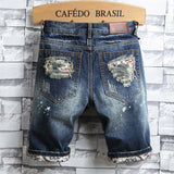 Men's Hole Denim Shorts 2024 Summer Fashion Slim Fit Ripped Retro Short