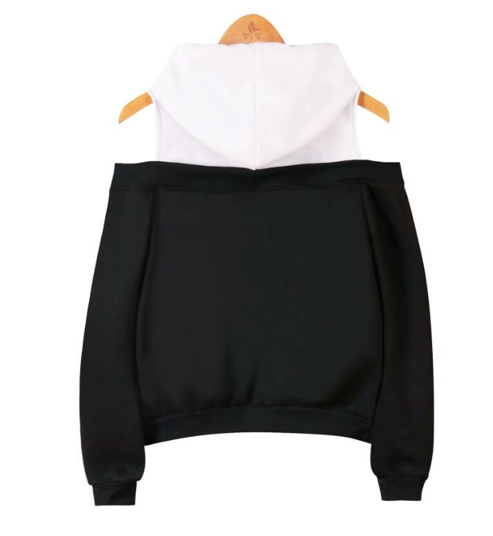 Sweatshirt women fashion Strapless shoulder fake two-piece hooded