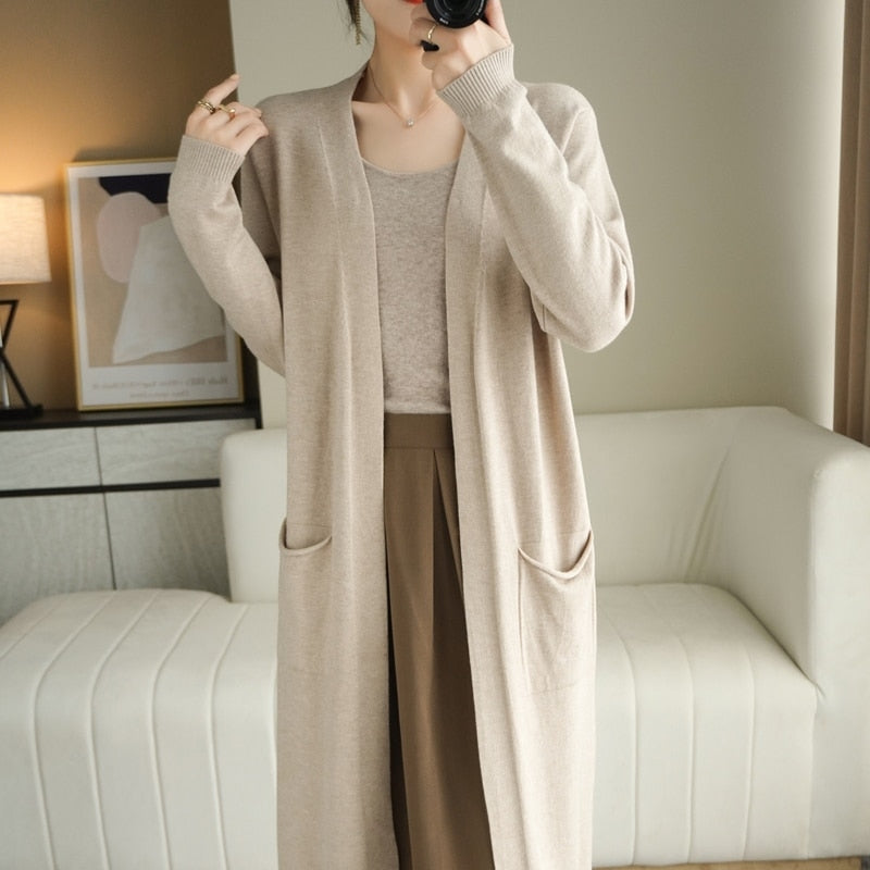 cardigans for Autumn and Winter Casual Long Knitted Cardigan women sweater coat V-Neck Cardigans - xinnzy