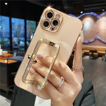 Korea Crystal Square Holder Gold Plating Phone Case For iphone