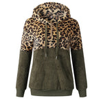 Women Hoodies Leopard Zipper Tops Long Sleeve