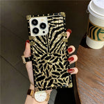 Metallhülle mit Leopardenfeder-Diamantringständer für das iPhone