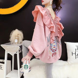 Sweatshirt Women Pullovers Ruffled Loose Backless V-neck Ins Fashion Top