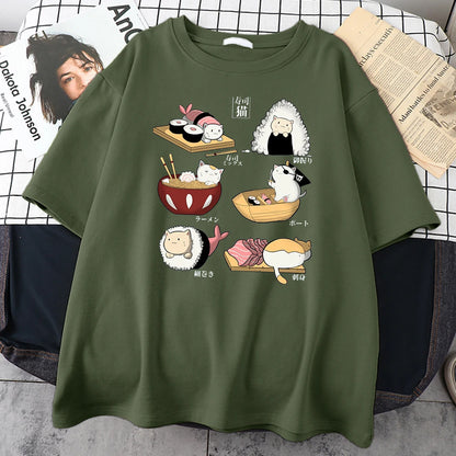 Essen süße Katze Sushi Cartoon Stil Herren Harajuku Casual