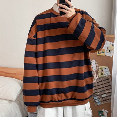 Men Sweatshirt Classic Striped Hip Hop Casual Trend Pullover