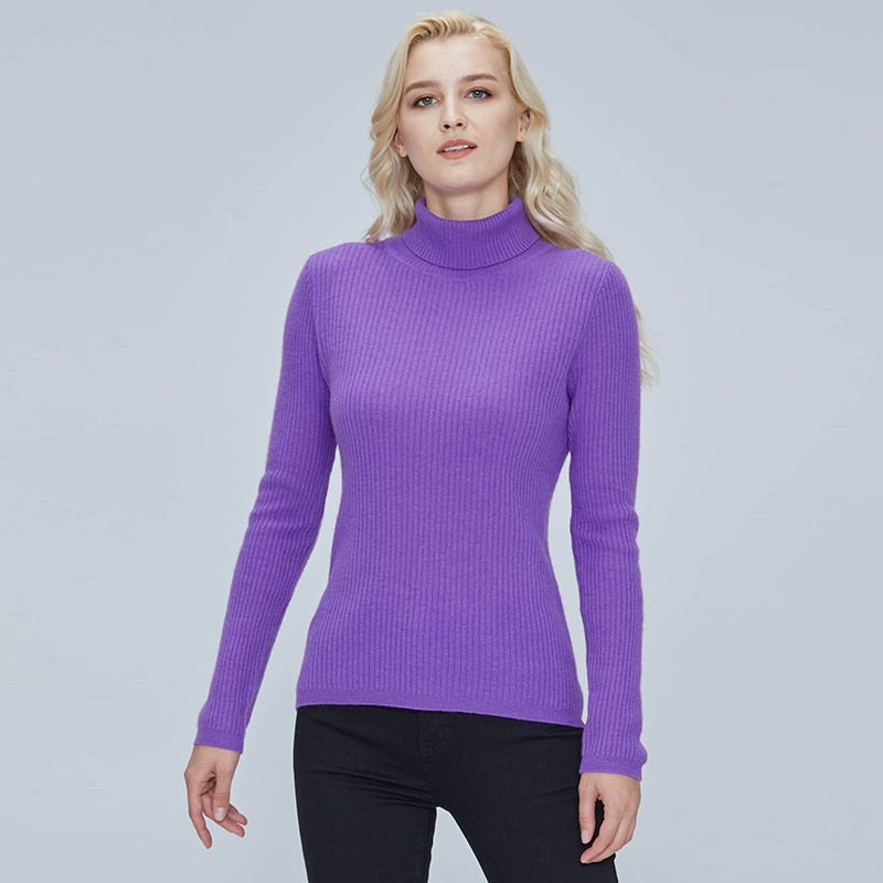 Merino Wool Turtleneck Women Sweater Autumn Winter Warm Soft Pullover Femme Cashmere - xinnzy