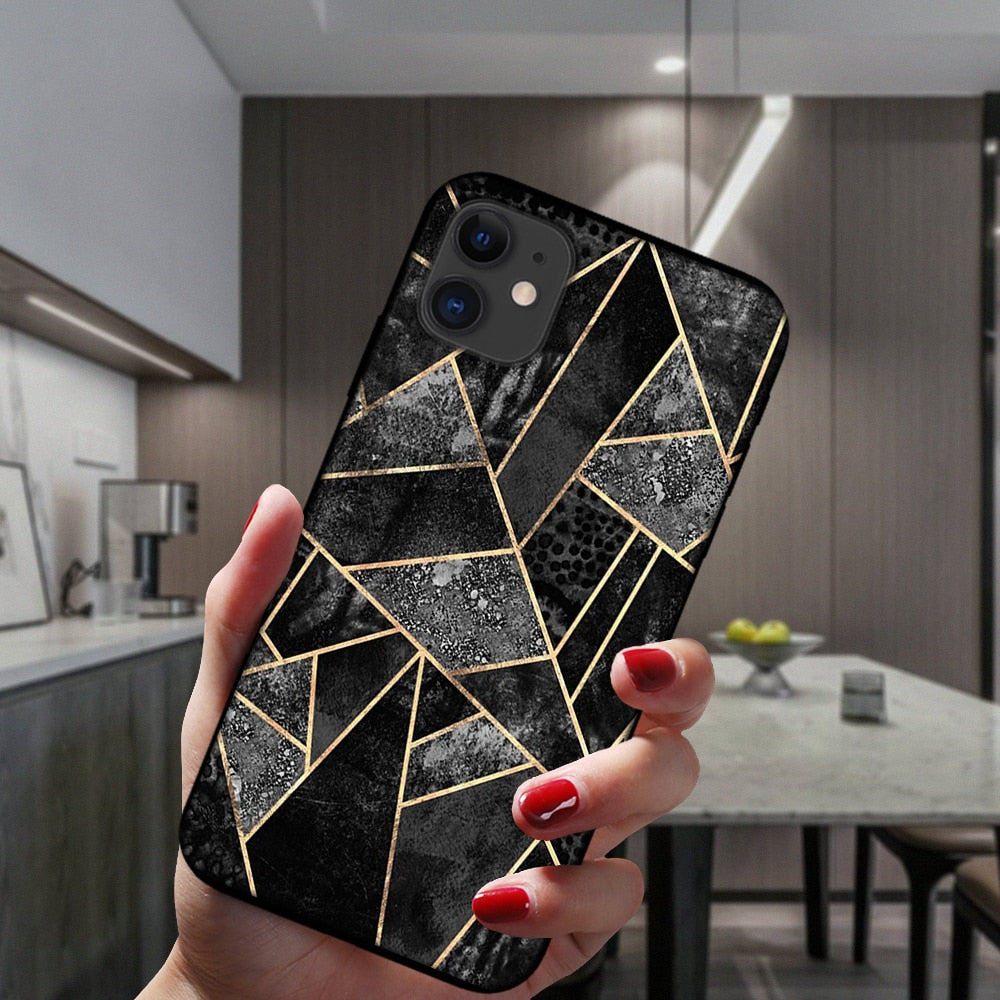 Marble Geometric Art Soft Silicone Cover For iPhone