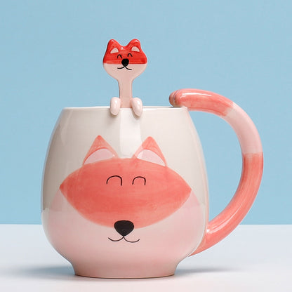 Mug Cartoon Lovely Panda Frog Cat Fox Pig Include spoon