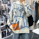 Men Sweater Harajuku Print Cartoon Cat Pullovers Casual