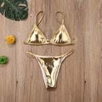 Women Gold Bikinis Set Summer Padded Triangle