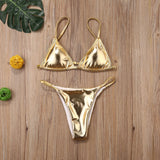 Women Gold Bikinis Set Summer Padded Triangle