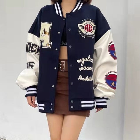 Amerikanische Retro-Jacke mit Buchstabenstickerei, inspiriert von Street Hip Hop und Baseball-Uniform, exklusiv für Damen