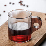 Wooden Handle Vertical Stripes Tea Milk Cup Home Office Drinkware