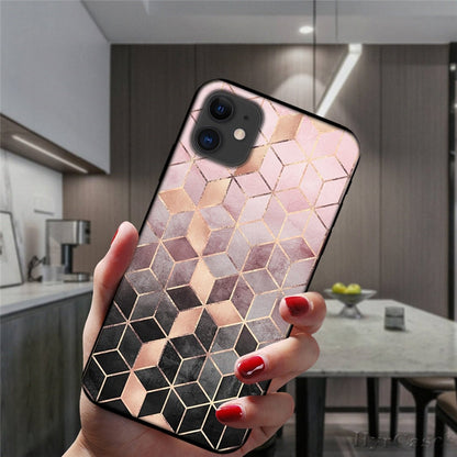 Marble Geometric Art Soft Silicone Cover For iPhone