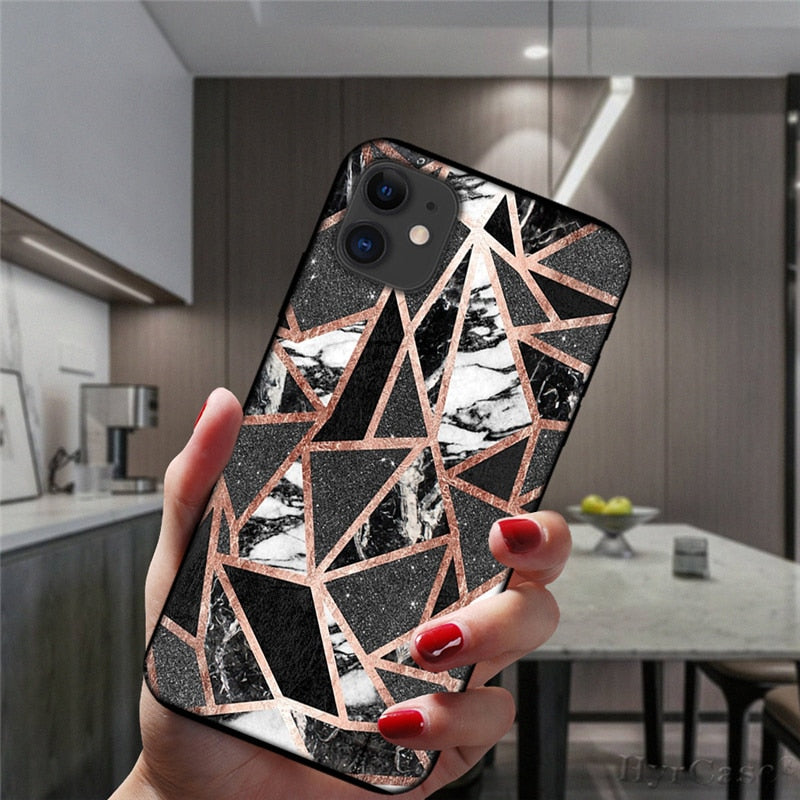 Marble Geometric Art Soft Silicone Cover For iPhone