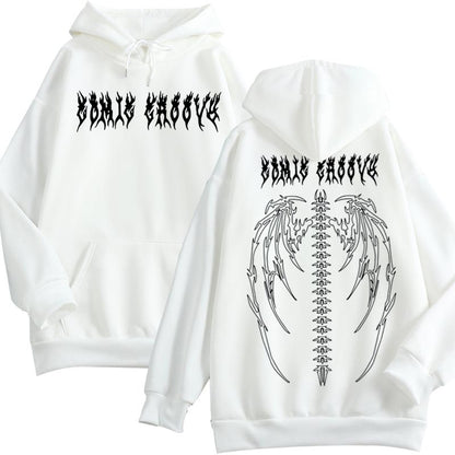 Women Hoodie Y2K Gothic Skeleton Wing Print Oversize