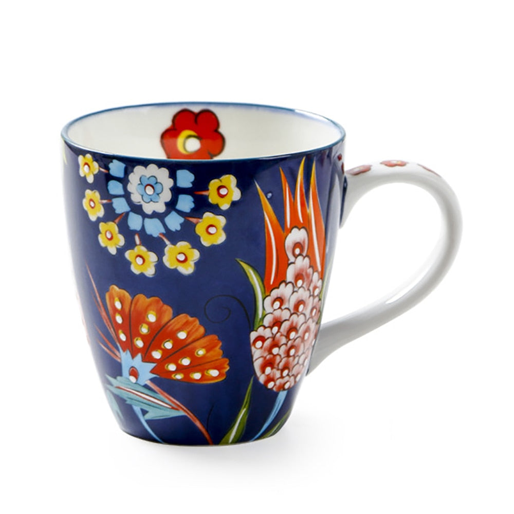 Mug Hand-painted Ceramic Cups  Large Capacity Flower Pattern