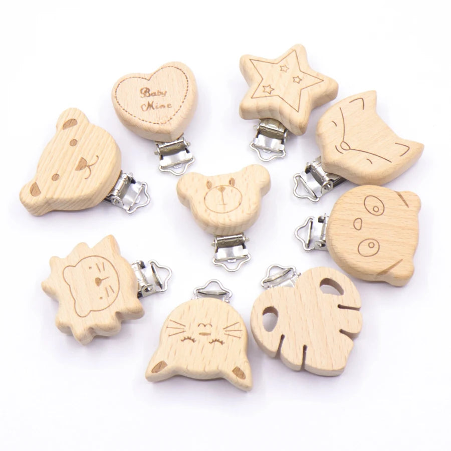 Wooden Baby Teething Clip Heart Animal Shape Holder