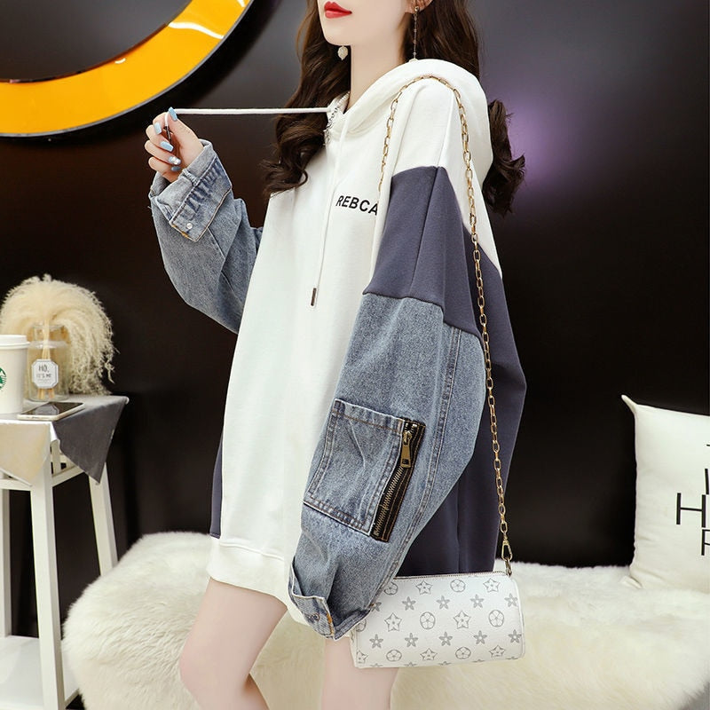 Women Hoodies Patchwork Pullovers Casual Streetwear