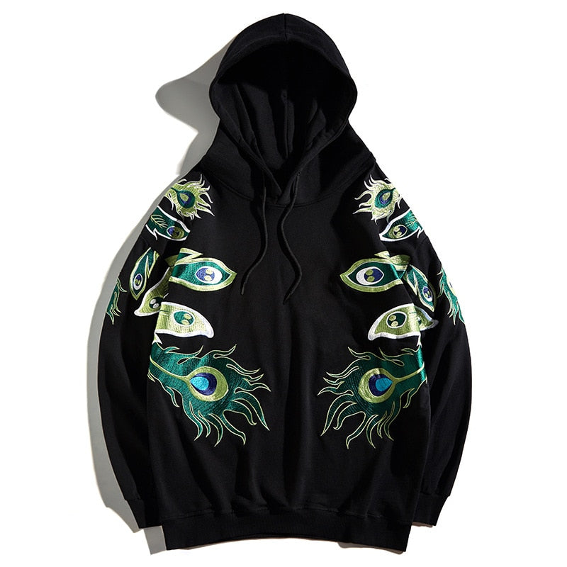 Men Hoodies Embriodery Loose Animal Peacock Casual